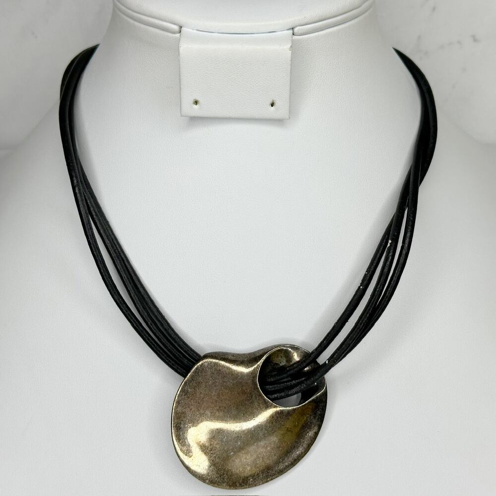 Vintage Chico's Black Cord Pendant Necklace Silver Tone ✨